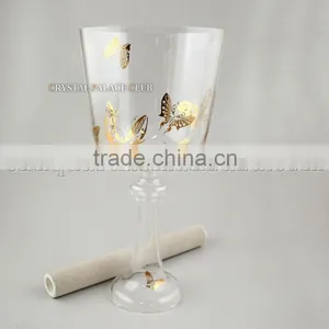Pure Clear Quartzl Singing Bowl Grail With Handle or Stand With Gold Design thumbnail-1