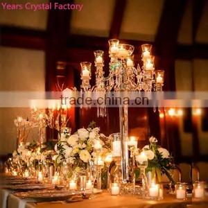 Nine Arms Crystal Wedding Candelabra Centerpiece With Votive Hurricanes Hot Sell Table Flower Candelabra thumbnail-2