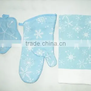 Printed Cotton Kitchen Towel Set Pot Holder Oven Mitten China Supplier Christmas Kitchen Set thumbnail-4
