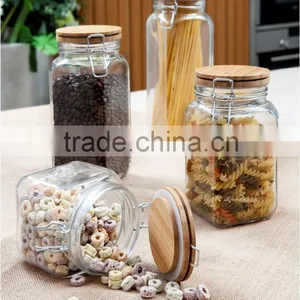 SINOGLASS Trade Assurance 1200ml Glass Jar Clip Top Storage Jar With Bamboo Lid Bamboo Cookie Storage Jar thumbnail-3