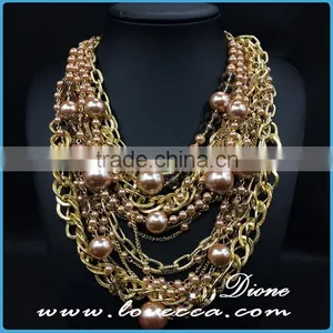 Dubai Gold Jewelry Charms Fashion Women Exaggerate Pearl Collar Chain Costume Necklace thumbnail-2
