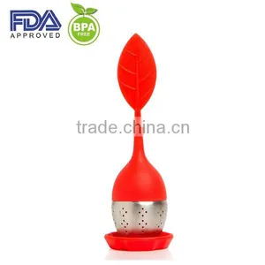 Silicone Loose Leaf Tea Infuser Steeper Strainer Filter Silicone and Stainless Steel Bottom Drip Cup Dark Green thumbnail-1
