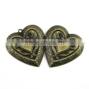 40mm Vintage Brass Dark Bronze Heart Engraved Art Deco Vintage Antique Photo Locket Pendant Charm 1131044 thumbnail-1