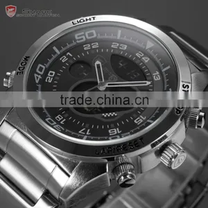 Shark Men Sport Brand New LED Analog Dual Time Zone Black Dial Japan Qaurtz Multifunction Movement Watch thumbnail-3