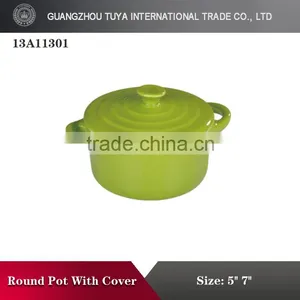 Round Shape High Temperature Color Glaze Ceramic Pot With Lid thumbnail-1