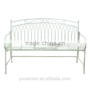 POWERLON Vintage Blue Iron Metal Bench With Small Table Outdoor Patio Benches thumbnail-1