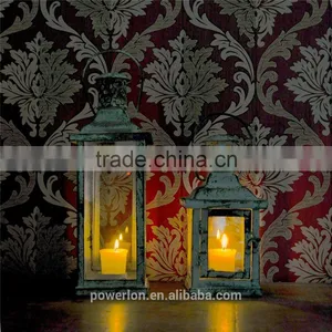 Set Of 2 Distressed Lanterns Metal Finish Rustic Tea Light Candle Holding Lanterns thumbnail-4