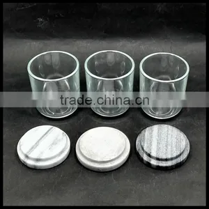 Chinese Supplier Small Round Glass Candle Holder With Marble Lid 90ml thumbnail-1