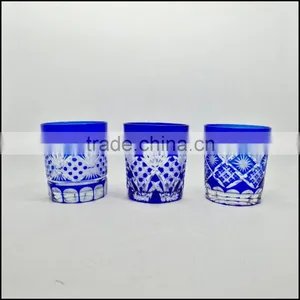 Cobalt Blue 8 oz Stock Hand Cut Round Glass Tumbler thumbnail-2