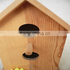 Houseshaped Bird Nest Wood Artificial Bird Nest for Double Round Wood Window thumbnail-2