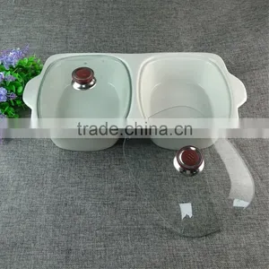 Stocked White Ceramic Soup Tureen Devided Tureen With Glass Lid thumbnail-2