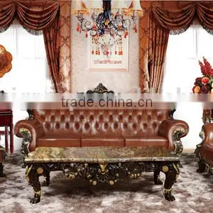 Luxury Copper Carving Leathre Sofa Set for Villa thumbnail-1