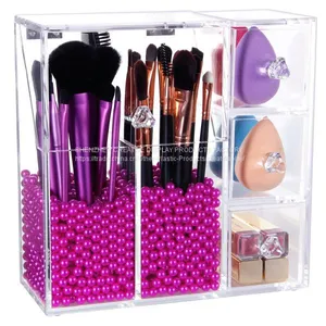 Acrylic Brush Holder Lipstick Puff Drawer Dustproof Box thumbnail-1