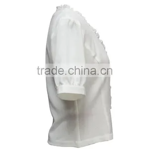 V-neck Short Sleeve Plain White Choli Blouse Designs With Frilled Collar thumbnail-3