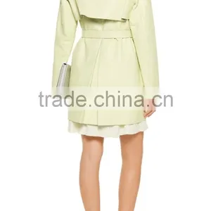 Fashion Design Women Light Green Leather Trench Coat OEM Service thumbnail-2
