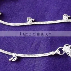 SILVER TONE Chain Payal ANKLETS Feet Bracelet PAIR thumbnail-2