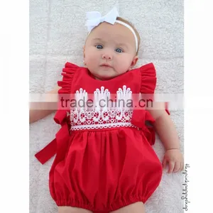 Baby Girls Christmas Red Bubble Infant Baby First Christmas Lace Rompers Clothing thumbnail-1