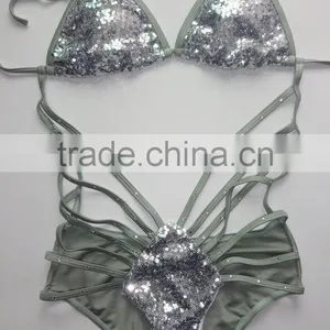 M861 Runwaylover2016 Ladies Sexy Paillette Sequins Split Bikini Swimwear thumbnail-3