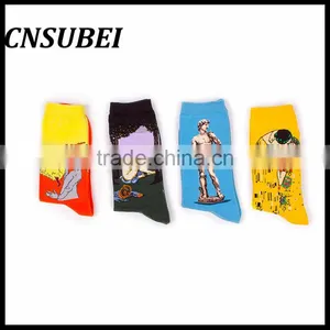 European and American Painting Pattern Retro Literary Personality Cotton in Tube Socks thumbnail-2