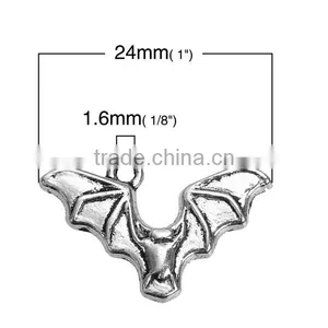 Zinc Based Alloy Halloween Charms Bat Animal Antique Silver Hollow 24mm x 15mm thumbnail-2