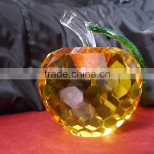 Yellow Optical K9 Crystal Round-polished Apple With Stand for Business Souvenirs;Decorative Luxuriant Apple Award Paperweight thumbnail-1