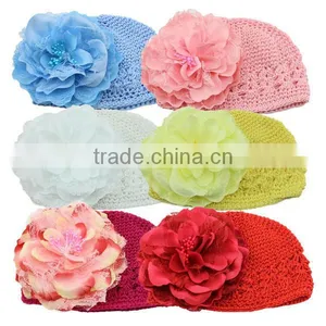 Fashion Cheap Fancy Baby Crochet Hat With Pretty Flower thumbnail-1