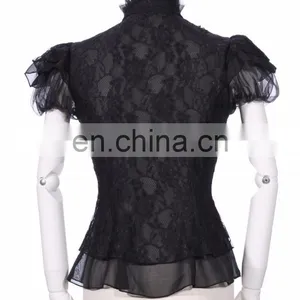 Gothic Short Sleeves Lace Top With High Collar thumbnail-3