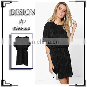Summer Pleated Kimono Sleeve Skater Dress Elegant Women Dresses thumbnail-1