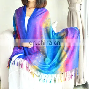 Rainbow Cotton Plumage Jacquard Pashmina Hijiab Shawl thumbnail-3