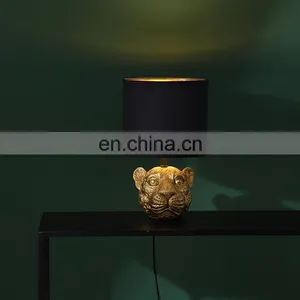 Leopard Head Shape Animal Statue Modern Gold Desk Decoration Cheap Unique Nightstand Lamps for Hotel Office thumbnail-3