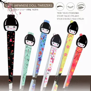 Stainless Steel Eyebrow Tweezers Nipper in Colorful Japanese Doll Shape thumbnail-1
