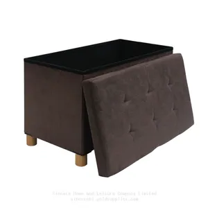 Hot-sale Living Room Comfortable Velvet Upholstered Modern Classic Indoor Solid Wood Frame Luxury Design Storage Foldable Ottoman Bench thumbnail-1