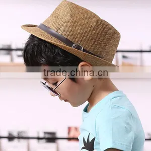 2015 Hot Sell Blank Boys Summer Straw Hat Fedora Hat Paper Straw Hat Fedora With Button 6colors thumbnail-2