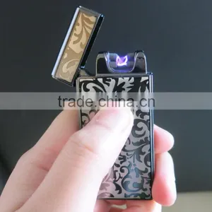 Usb Charging Ultra-thin Windproof Lighters Double Arc Pulse Arc Creative Electronic Cigarette Lighter With Logo thumbnail-1