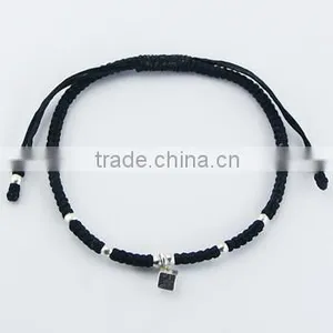 Handcrafted Small Silver Cube Charm Macrame Bracelet thumbnail-1