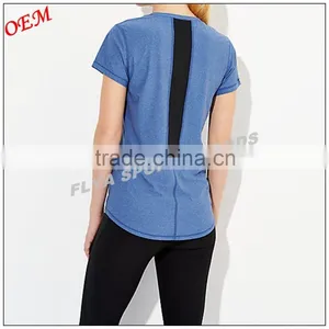 Polyester Spandex Wholesale Woman Sports Yoga Wear Fashion Fitness Gym T-Shirt thumbnail-4