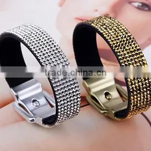 Trendy Women's Crystal Buckle Bracelet Leather/ thumbnail-6