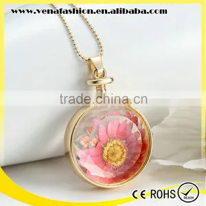 Pink Crystal Handmade Flower Crystal Necklace thumbnail-1