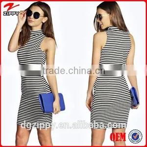 New Fashion Lady Dress Bodycon Fit Dress Tripe High Neck Fashion Dress 2015 thumbnail-1