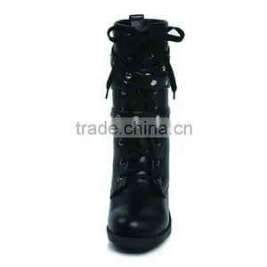 Autumn Winter Women Rivet Boots Ladies Vintage Motorcycle Combat Army Punk Shoes Leather Women Boots thumbnail-6