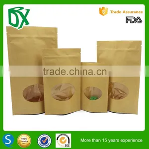 2016 HOT SELL Food Grade Customized Brown Kraft Food Packaging Paper Stand up Pouch Bags With Window and Zipper thumbnail-1