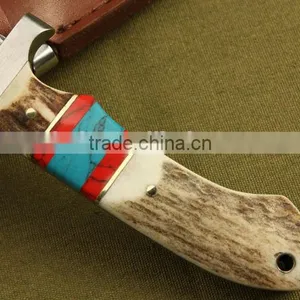 OEM Damascus Steel Antler Wood Handle Full Tang Knife thumbnail-4