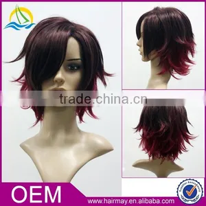 Mix Color Red Black Cheap Full Lace Wig With Caps Synthetic Natural Hair Cosplay Wig thumbnail-1
