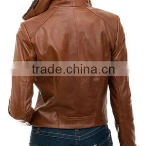 Women Leather Jackets & Cognac Color and Fur on Collar thumbnail-3
