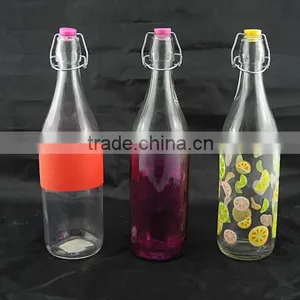 Colored Glass Milk Bottle Liquid Bottle With Colored Swing Top Lid thumbnail-1