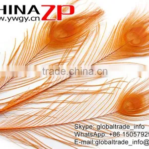 ZPDECOR Crafts Factory Leading Supplier Wholesale Cheap Full Eye Dyed Gold Peacock Tail Feathers thumbnail-3