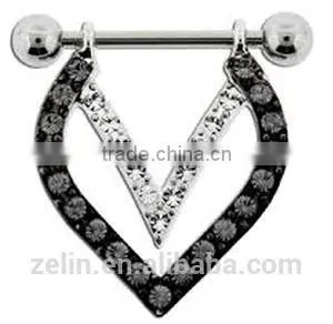 Body Piercing Jewelry Heart Shape Crystal Dangle Nipple Ring thumbnail-1