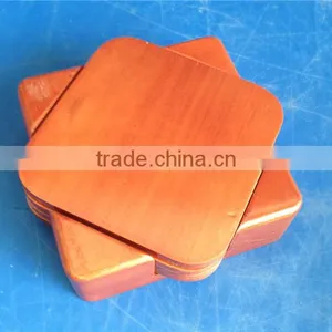 Red Custom Square Wooden Tea Cup Coaster Wholesale thumbnail-1