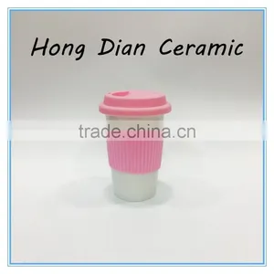 Travel Coffee Mug With Custom Logo,Thermoses Drinkware Type Single Wall Ceramic Mug With Silicon Lid thumbnail-1