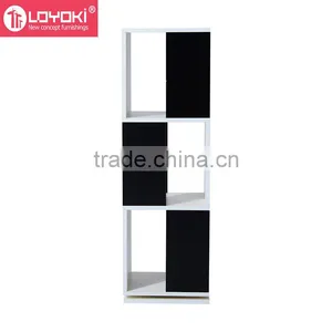 3-Tier Rotating Bookshelf Black and White MDF Wood Bookcase Wooden Cube Organizer thumbnail-2